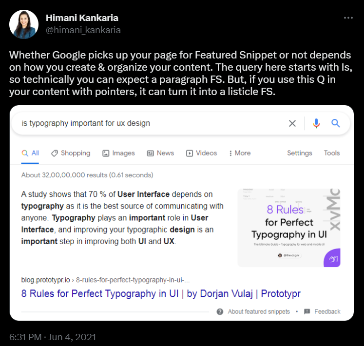 Himani on Featured Snippet